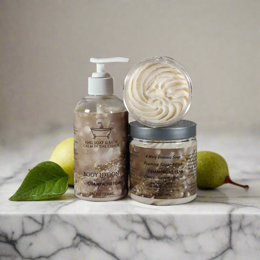 Champagne Pear Scented Scrub + Lotion Set