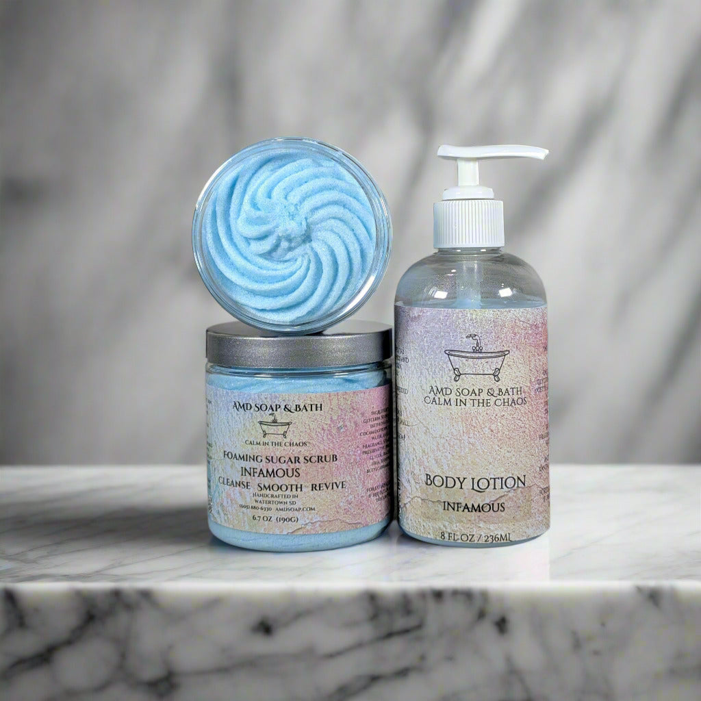Infamous Scented Scrub + Lotion Set